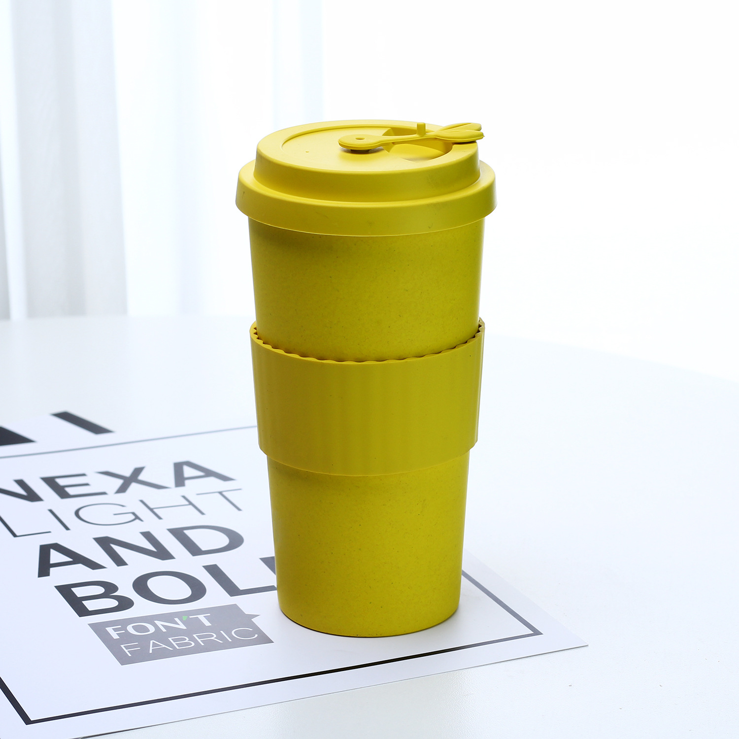 Travel Friendly Bamboo Fiber Tumbler with Lid Reusable Coffee and Juice Mug 500ml)