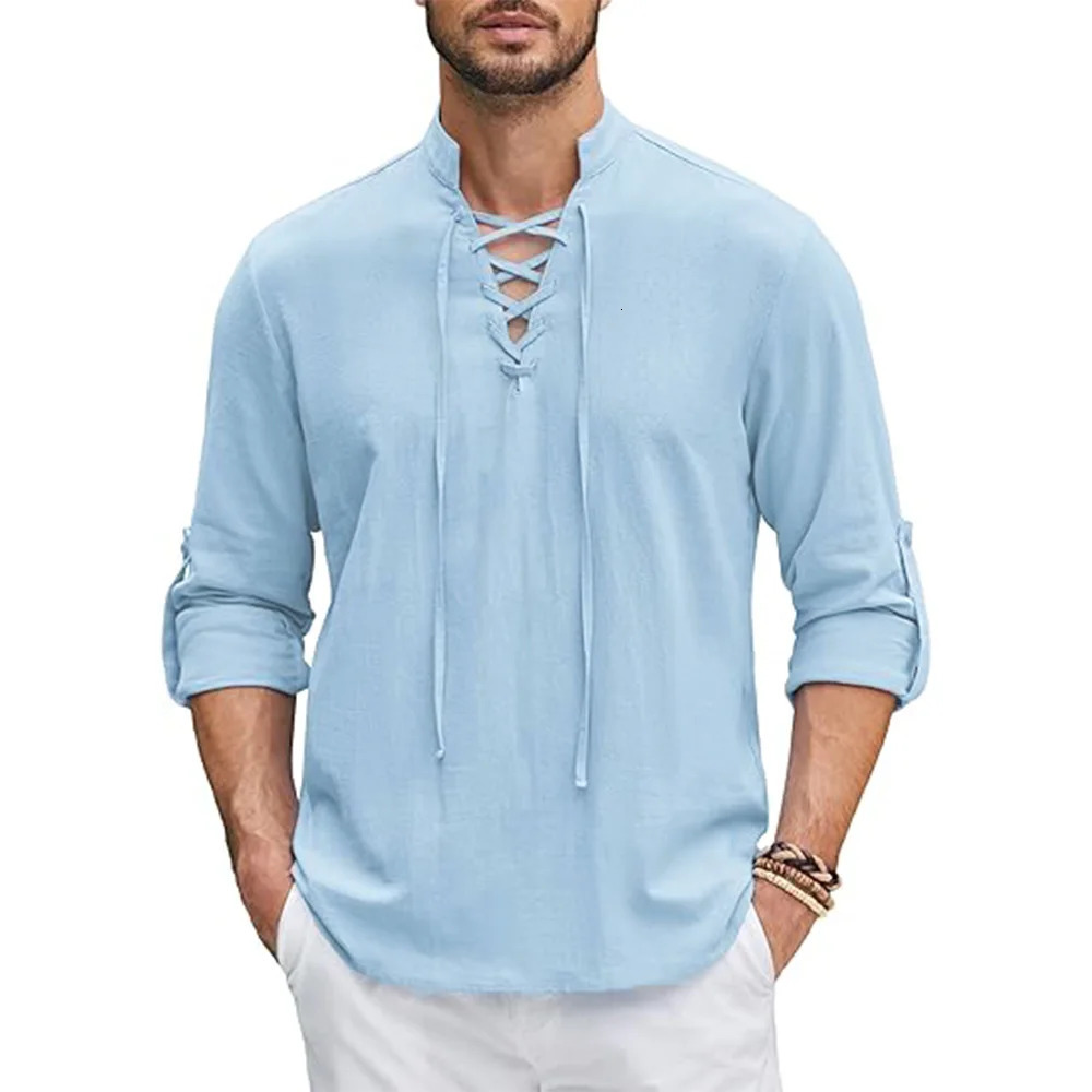 Mens Renaissance Shirt Pirate Medieval Viking top Cotton Linen Shirts Men Long Sleeved Halloween Costume 250103