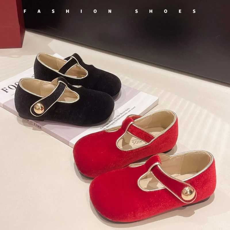 Mary Jane Girl Childrens Retro Velvet Party Dress Apartment Red and Black Childrens Christmas Shoes Baby Girl Zapatos de Ni a M250103