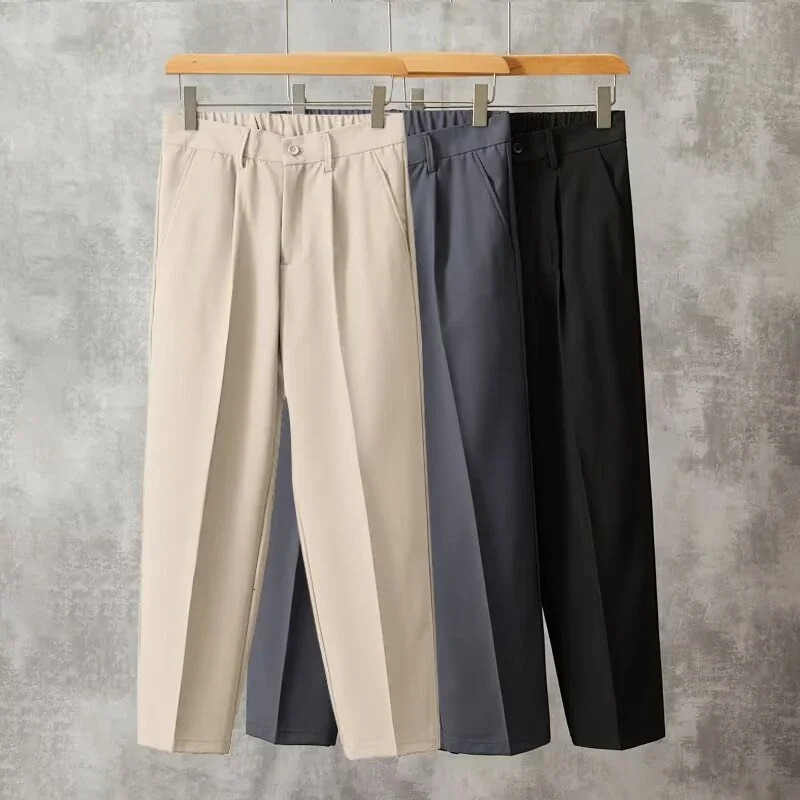 2024 Men Classic Daily Work Wear Suit Pants Youth Ankle Length Cropped Trousers Baggy Concise Casual Blazer Pants Male 250103