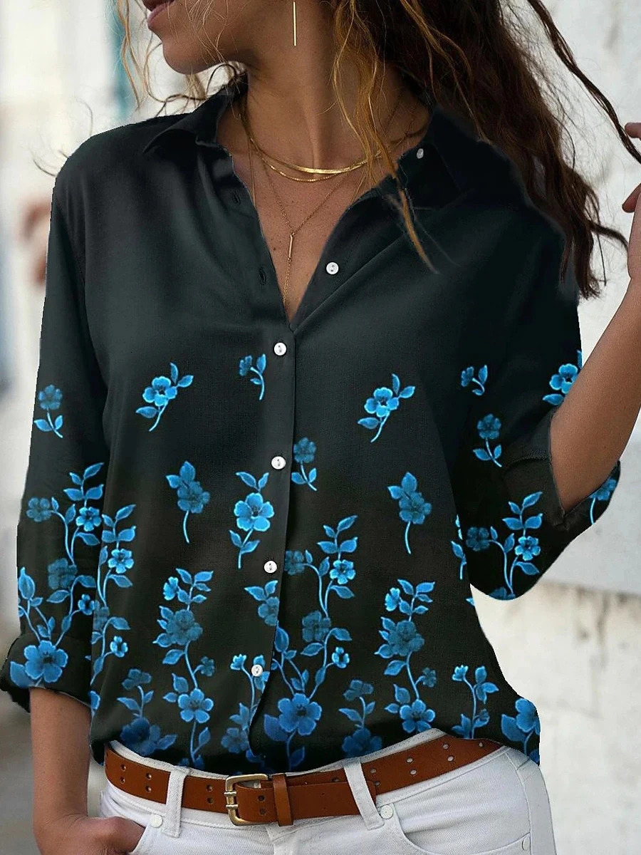 Elegant and loose womens casual shirt heat-resistant long sleeved womens shirt 250102