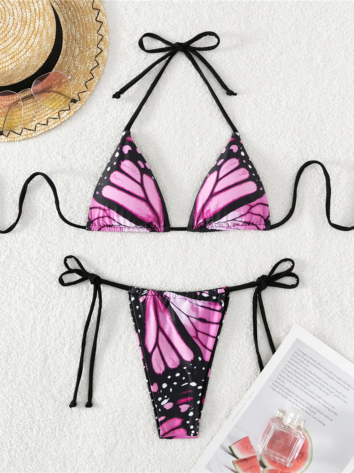Sexy 4 Colors Printed Halter Padded Bikini Female Swimsuit Women Swimwear Twopieces set Bather Bathing Suit Swim K4910 250103
