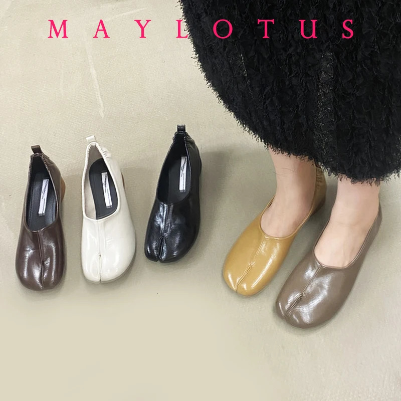 Tabi ninja flats women bursting pattern leather split toe moccasins shoes female pig trotters loafers 250219