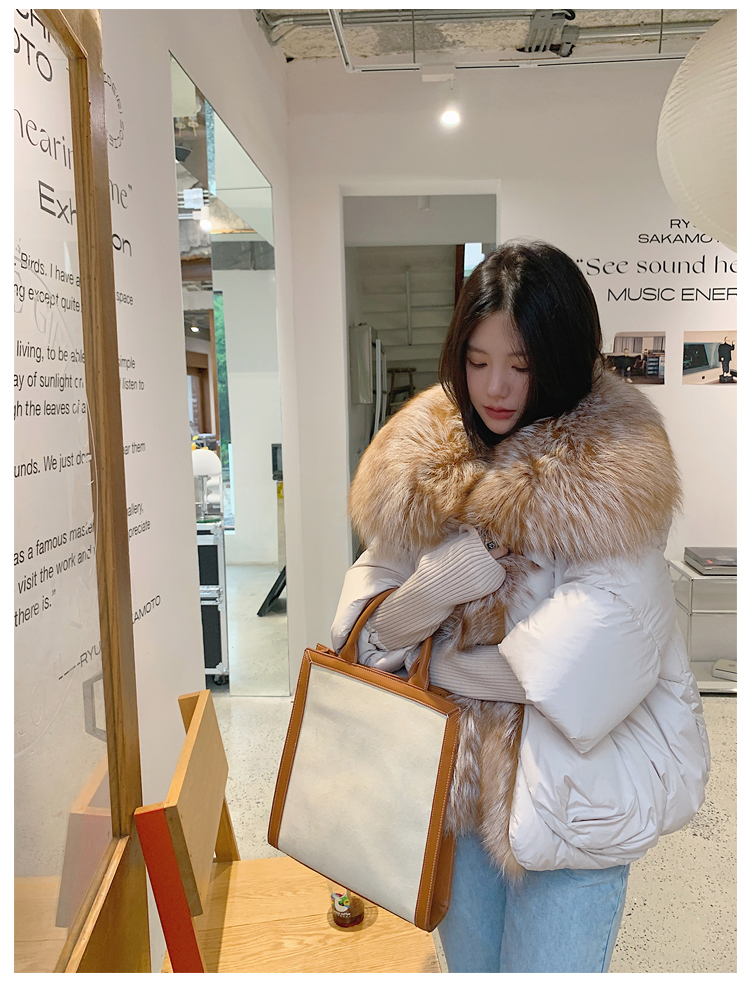 2024 New Autumn Winter Goose Down Jacket Warm Women Coat Oversized Real Fox Fur Collar Thick Fashion Outerwear