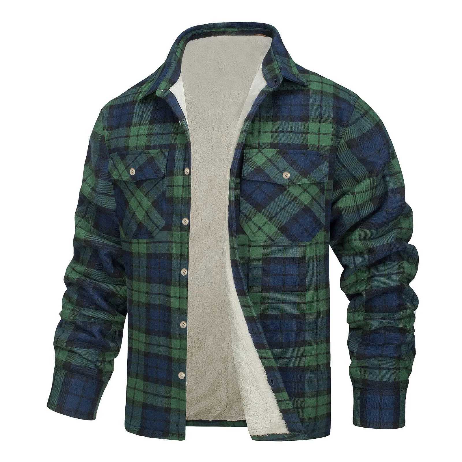 Mens autumn and winter casual grid square lapel cufflinks fastened outdoor windproof solid color simple jacket W250103