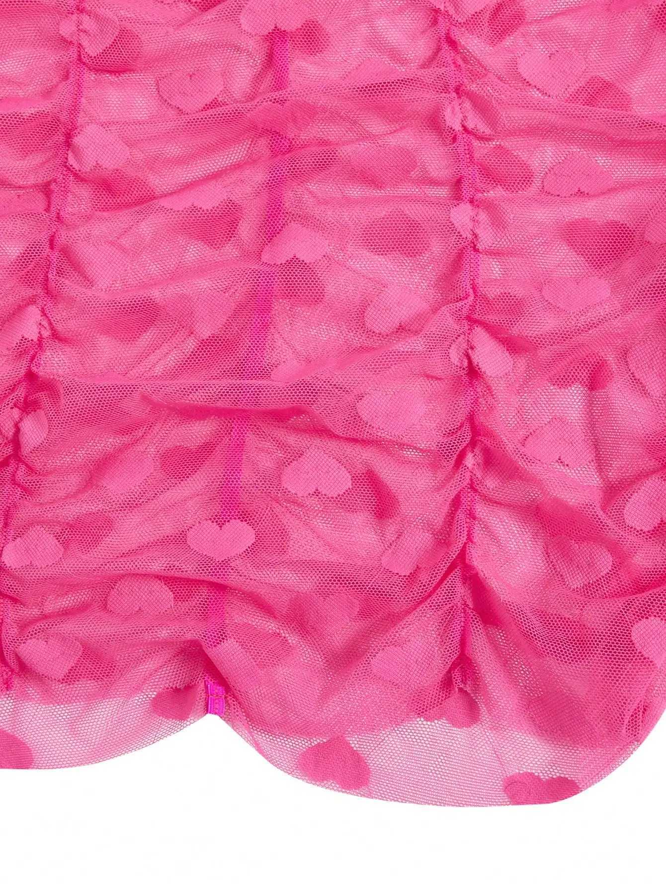 Heart shaped mesh pleated hem decoration sexy lingerie thong womens lace mesh patch work pendant collar Babydoll lingerie W250103