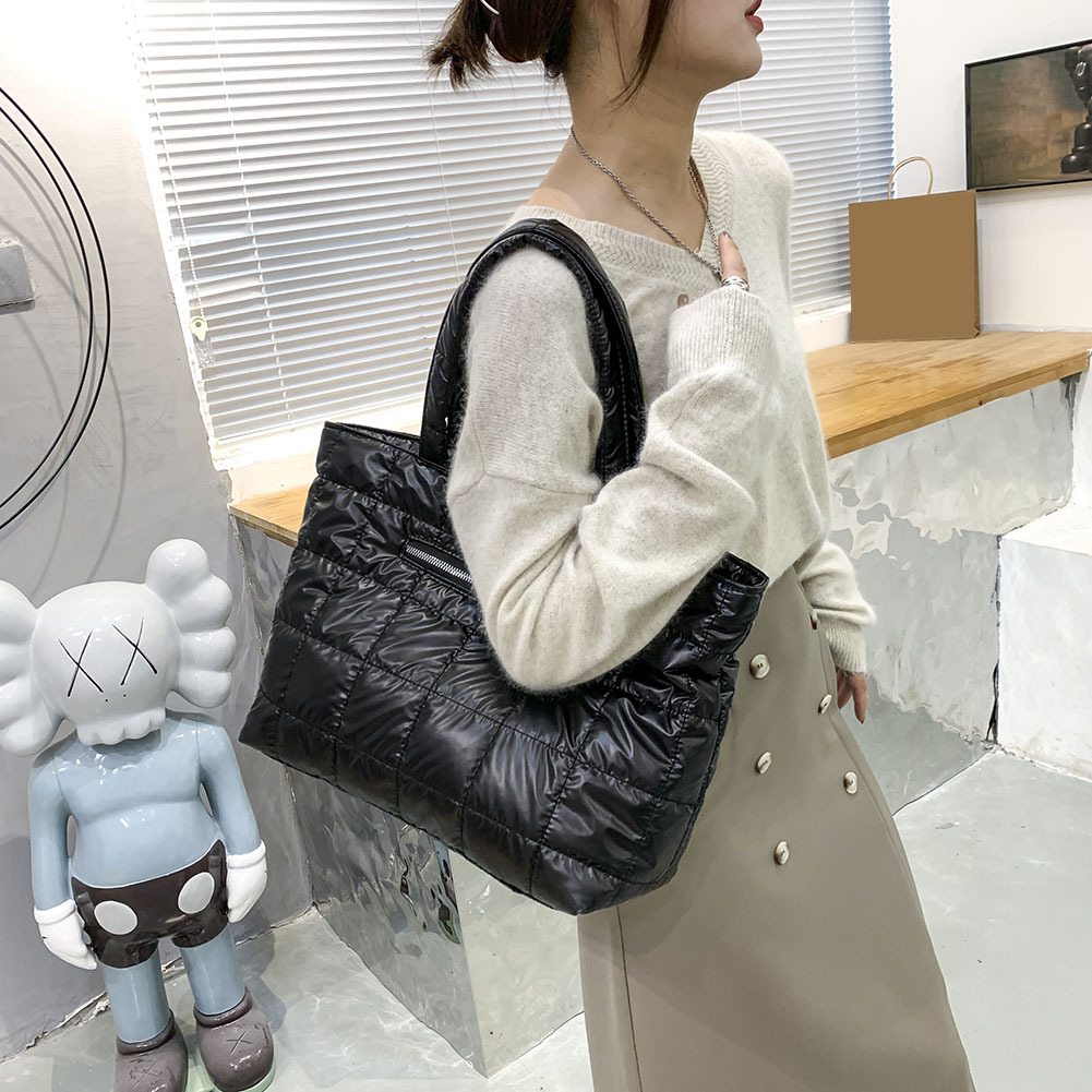 Fashion Quilted Lattice Top-Handle Bags For Female Casual Nylon Solid Color Shopping Handbags Large Capacity Women Shoulder Bag