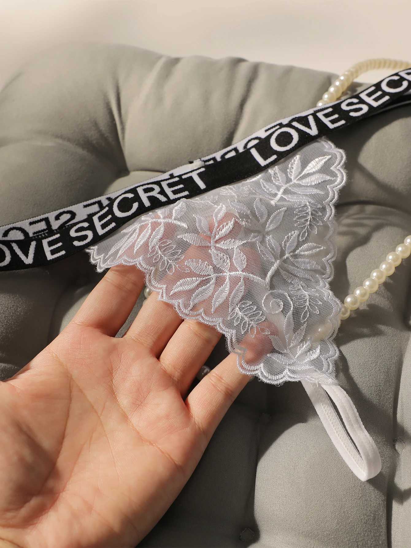 2-piece Womens Sexy Underwear Embroidered Lace Underwear Womens Low Waist Transparent Thin Fun T-shaped Underwear C955 W250103