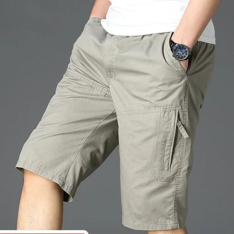 Vintage Large Pocket Work Shorts Summer Male Loose Straight Breeches Harajuku Fashion Y2k Clothes Mens Casual Pants 250103