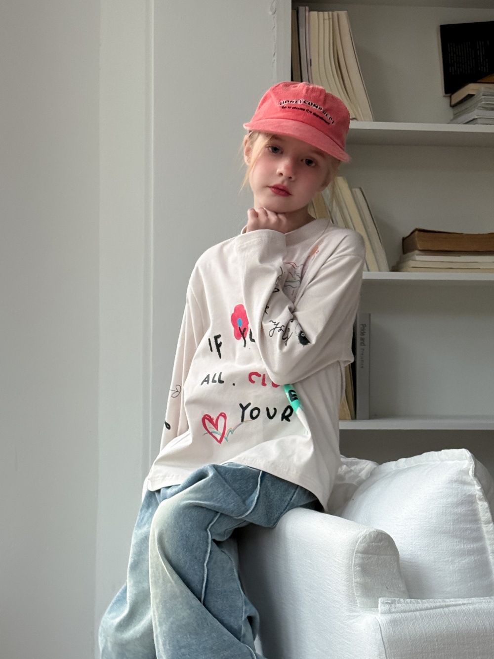 T-shirts 2025 spring girls love heart letter printed T-shirt INS girls cotton long sleeve tee children casual loose tops S2863Y25011914AD