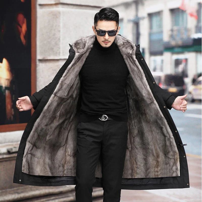 Pai overcomes mens detachable fur onepiece cold coat with thick mink for winter 241224