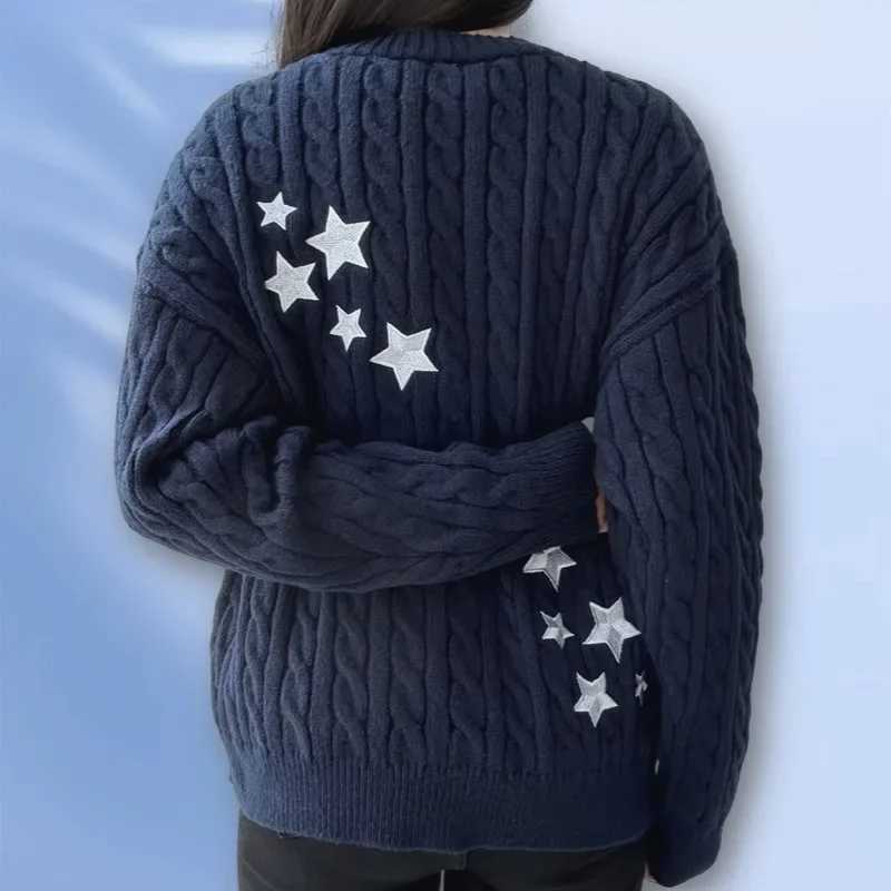 Winter Midnight Navy Blue Knitted cardigan Womens Spring Y2k Casual Star Embroidered Single Chest XS-5XL Sweater Direct Shipping M250102