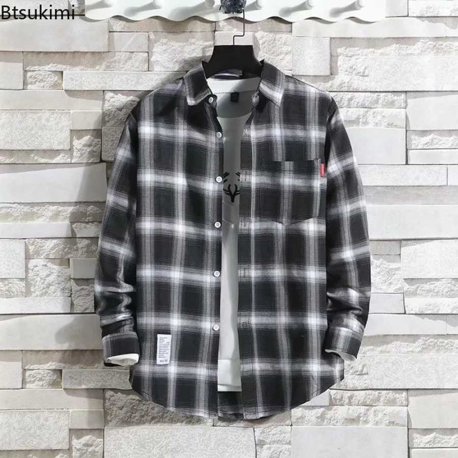 Spring New Korean Style Plaid Shirt Mens Long Sleeve Loose Casual Full Match Shirt Coats 2025 Trend Mens Clothing W250103