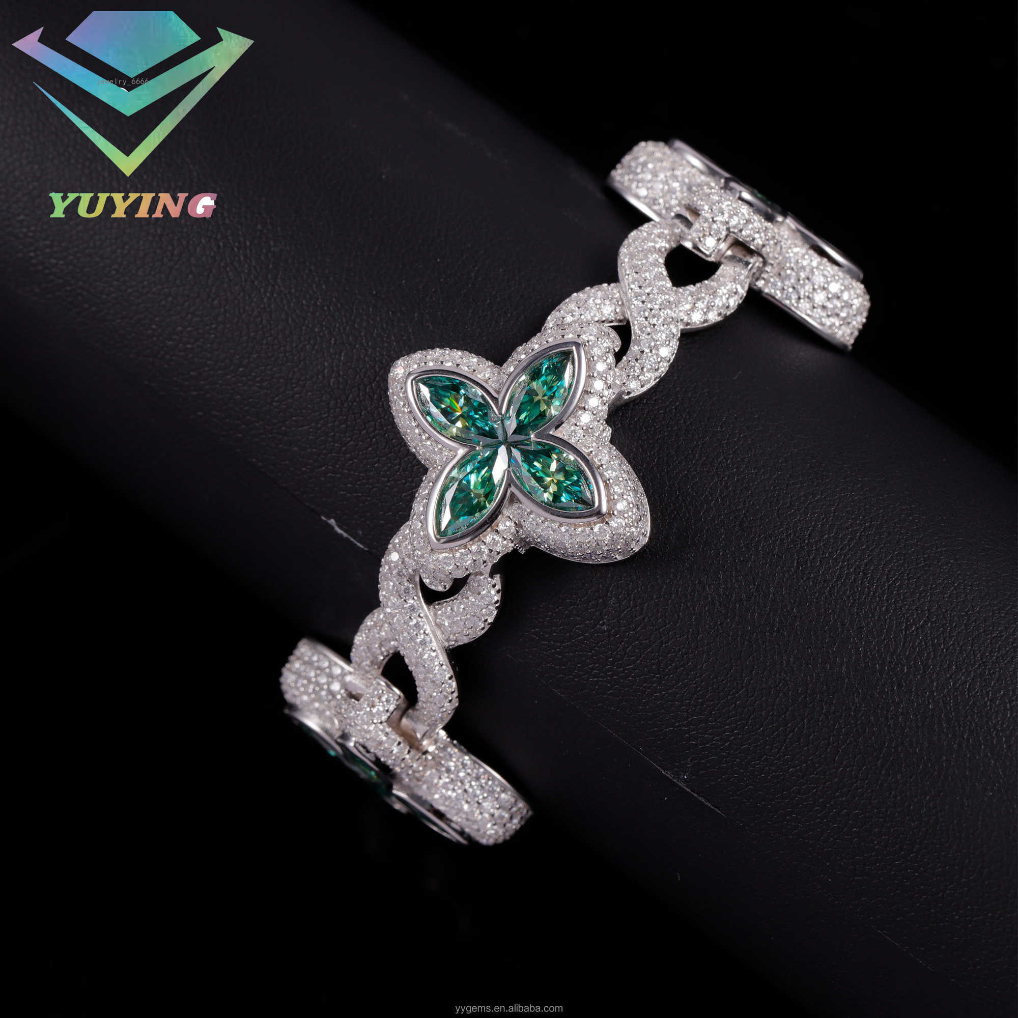 Yy new arrived iced out clovers moissanite bracelets cuban chain 925 sterling silver fine jewelry bracelets for men women