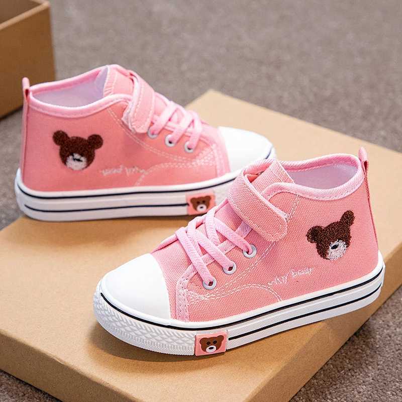 Canvas Shoes for Girls Bear Pattern Top Sports Shoes Summer Breathable Childrens Running Sports Tennis Shoes Childrens Sports Shoes M250103