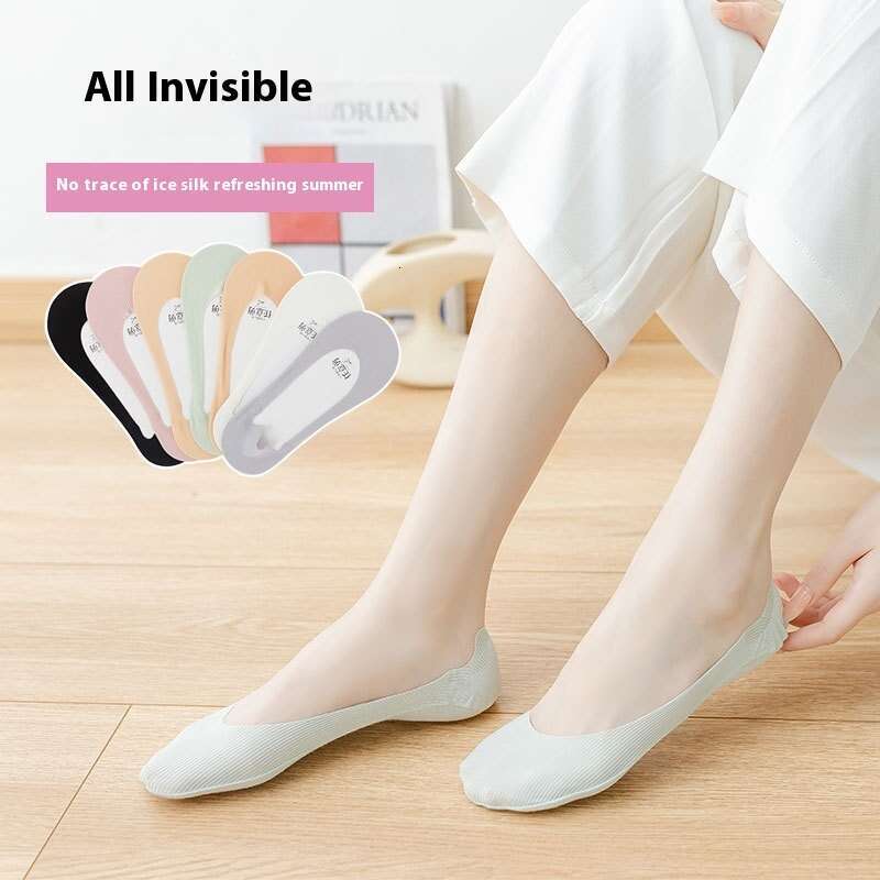 Summer Thin Cut Children, Ice Stockings, Anti Slip Silicone Socks, Solid Color Versatile, Invisible Boat Socks For Women