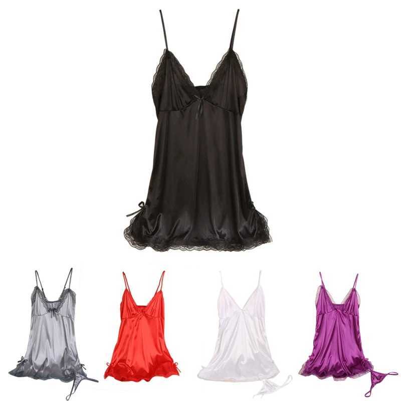 Womens sexy pendant V-neck solid color pajamas silk thin pendant pajamas comfortable and fashionable underwear chlorine W250103