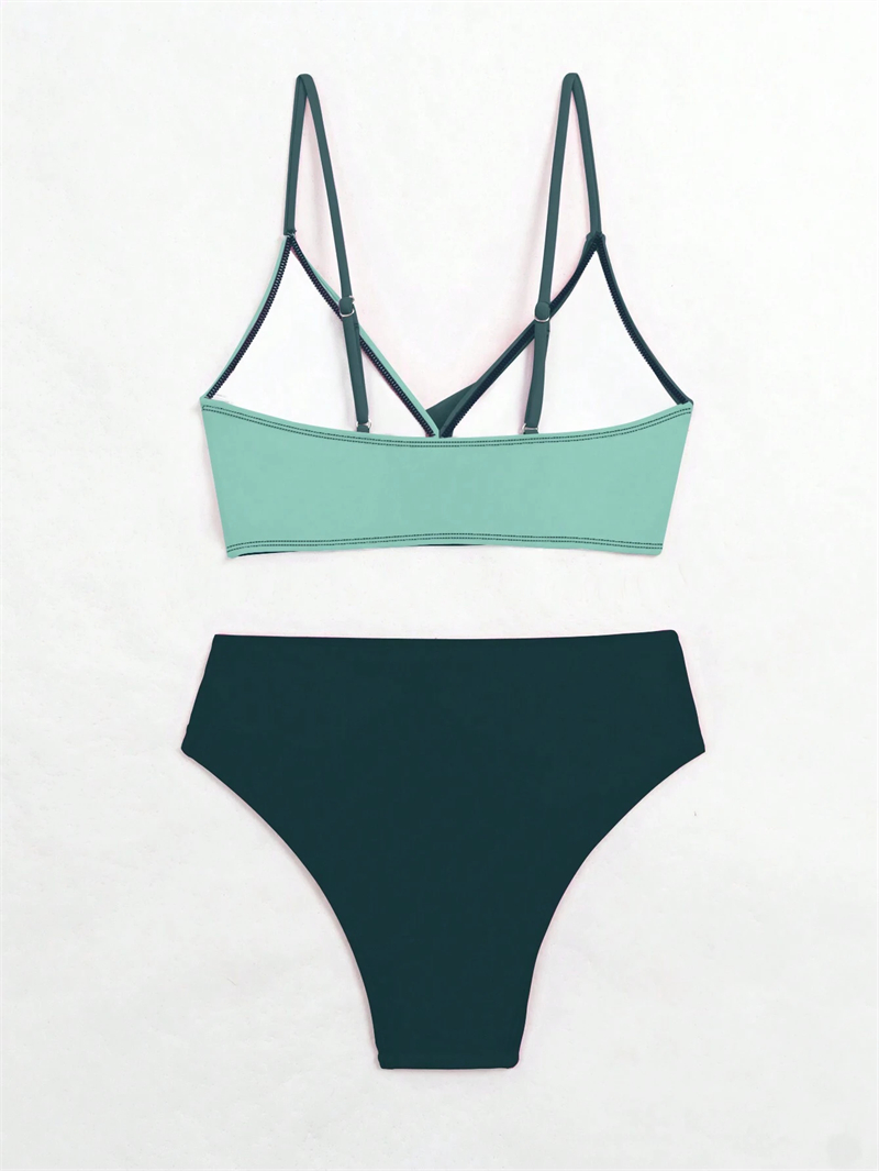 Crisscross Bikini 2025 Women Colorblock Two Piece Swimsuit Summer Patchwork Bikinis Set Girl Swim Outfits Bathing Suit High Waist Swimwear Beach Wear