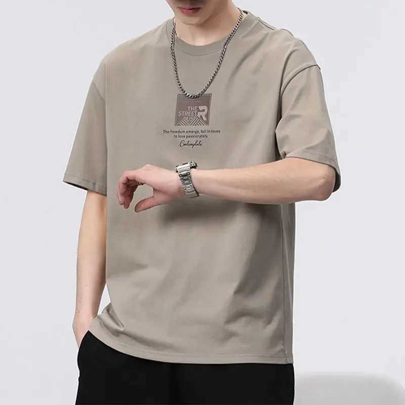 Mens Clothing Short Sleeve Generous Printing Simplicity Handsome Round Neck Pullovers Loose Solid Color Fashion Casual T-ShirtsXJ240102