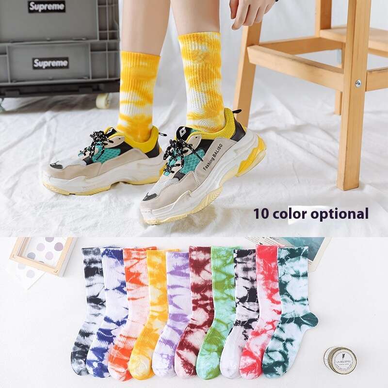 Street Trend Ins Tie Dye Mid Women, Hip-Hop Style Gradient Color Long Tube Sports Socks For Men And Women