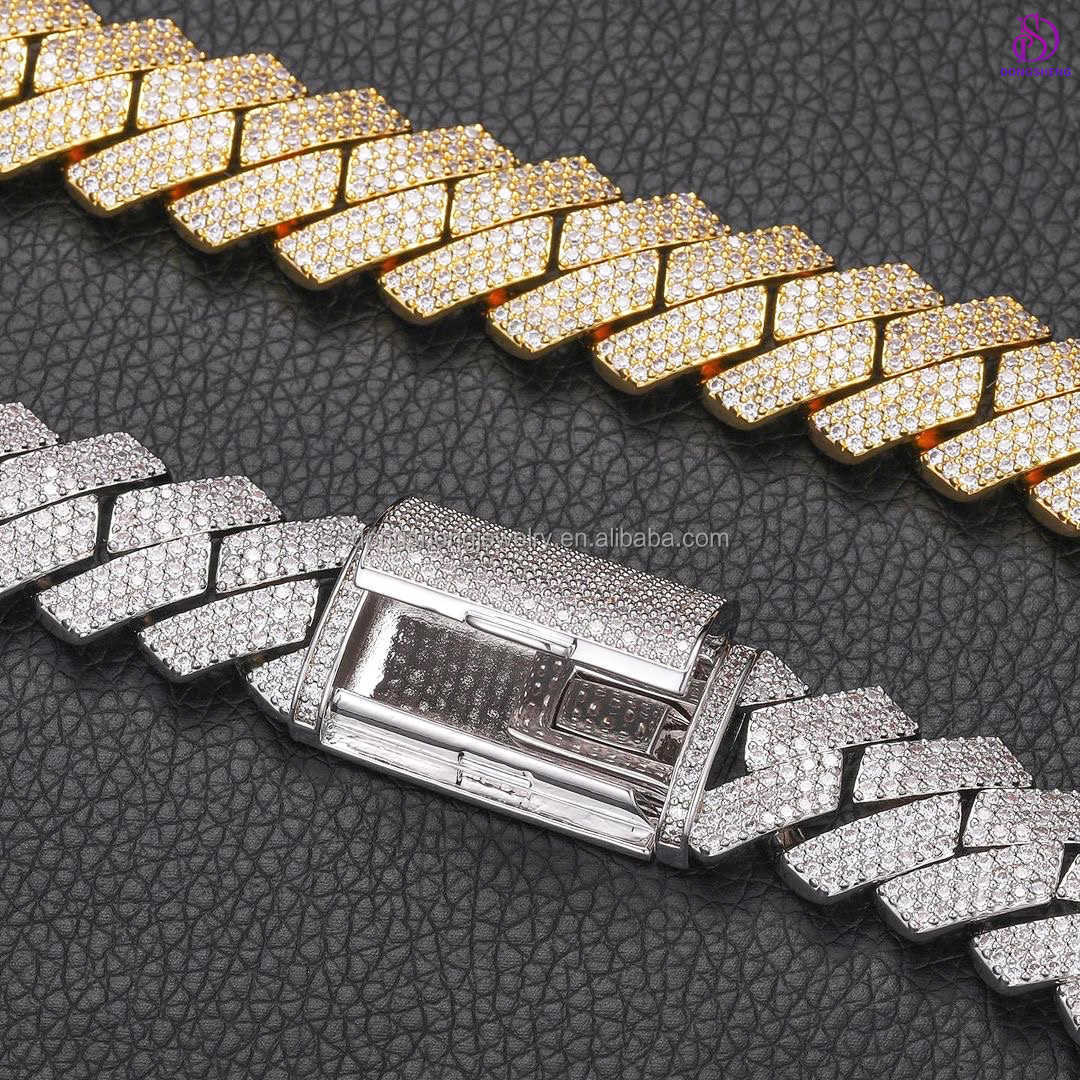 Pass Diamond Tester 925 Silver Fashion jewelry Hip Hop Necklaces 14/15/16mm 3Rows VVS Moissanite Diamond Cuban Link Chain