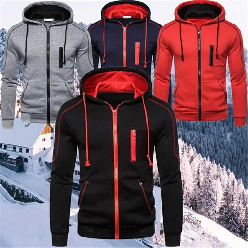 Mens hooded jacket casual motorcycle jacket outdoor zipper warm jacket W250103