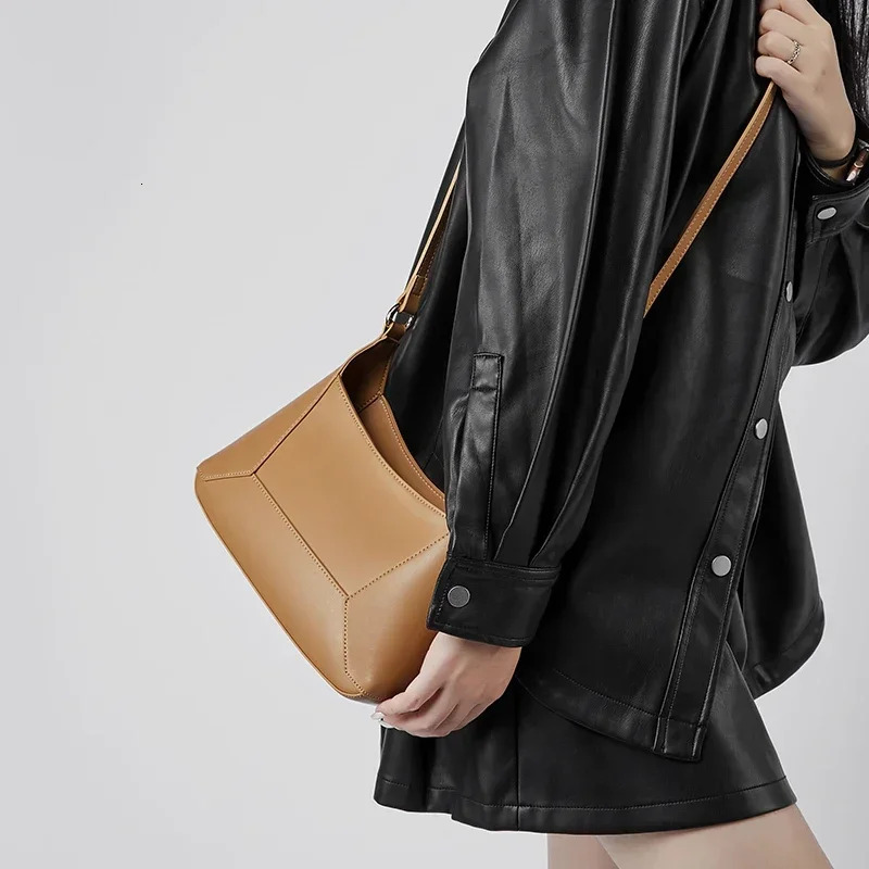 New Women's Genuine Leather Designer Shoulder Bags Chain Splicing Crossbody Bag High Quality Cowhide Wo