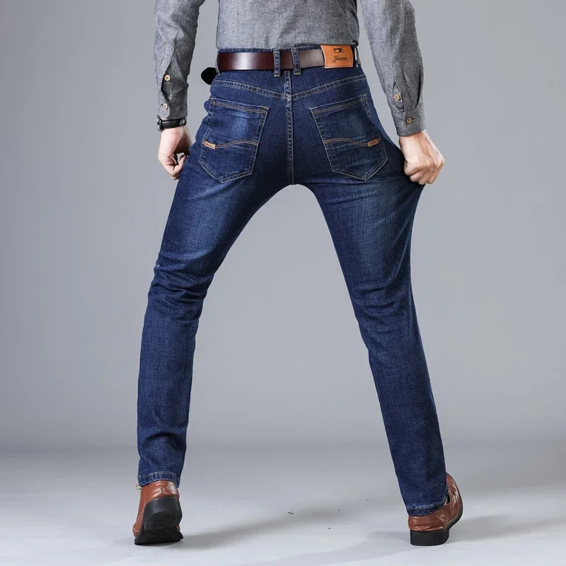 Autumn and Winter Stretch Mens Jeans Mens Style Straight and Versatile Denim Long Pants 241230