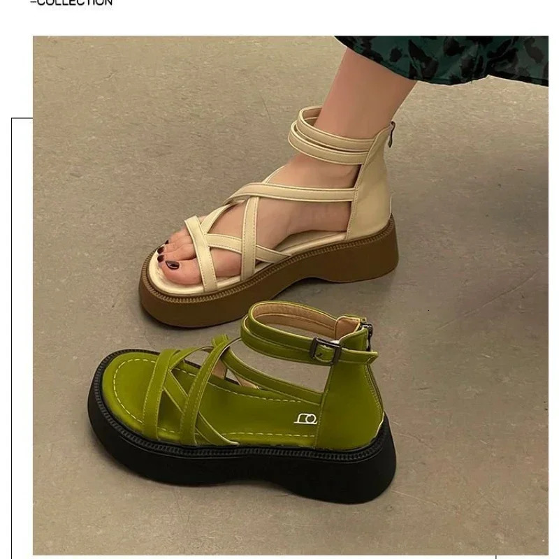 Thick Heel Women Sandals Womens Hollow Open Toe Shoes Fashion Casual Sandals Female er Flat Roman Shoes Summer 2024 250102