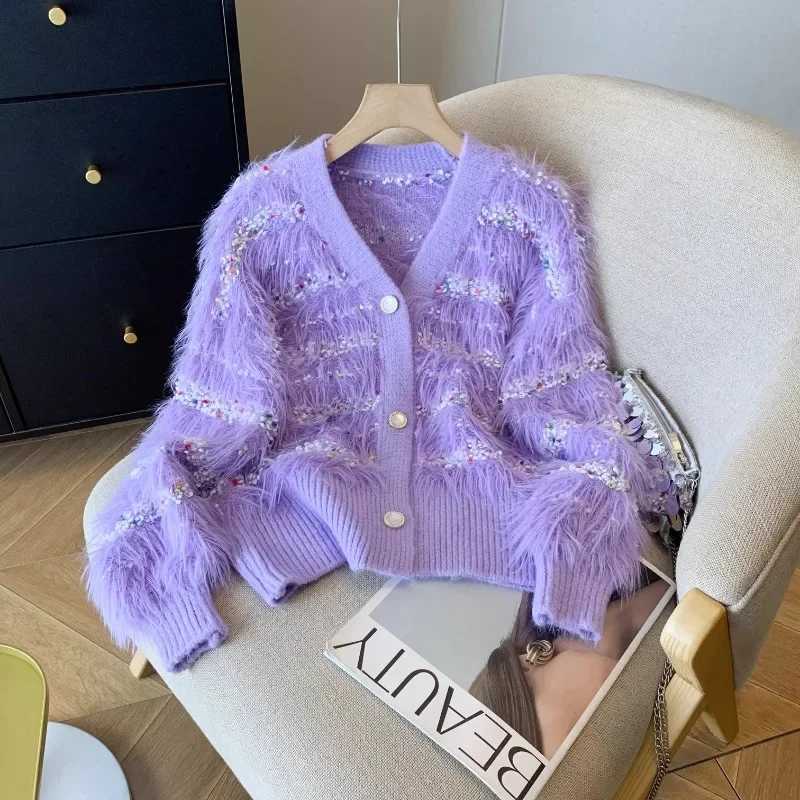 French design Tassels Mohair cardigan warm and thick winter sweater jacket sweet and elegant womens party girls Christmas clothing South Korea M250102