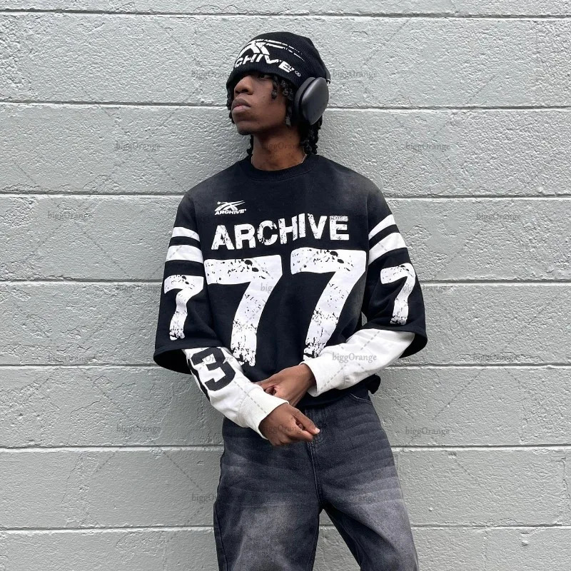 American street fashion edition Pullover mens Y2K Harajuku retro loose casual long sleeved letter printed oversized T-shirt for women 250102