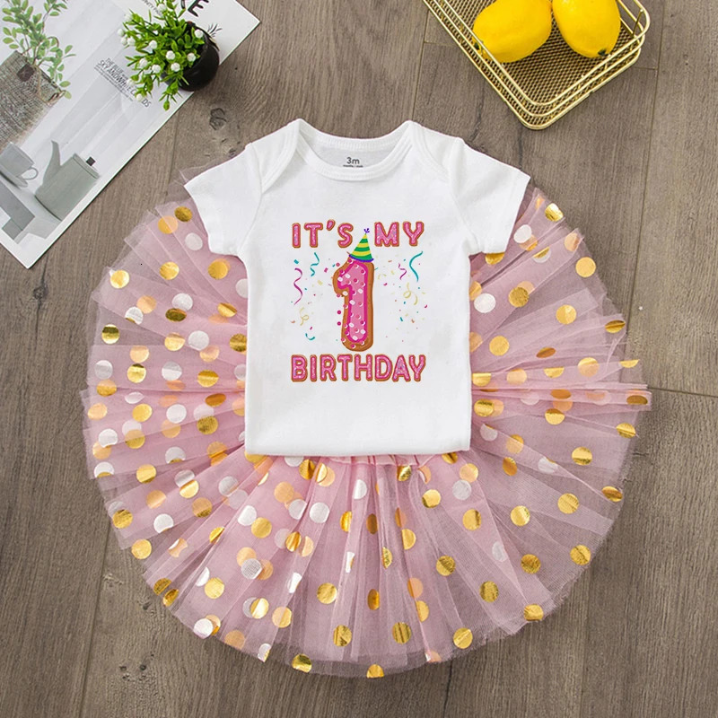 First Birthday Baby Girl Birthday Party Dress Cute Pink Tutu Cake Dresses Romper Outfits Toddler Girls Summer Clothes Jumpsuit 250103