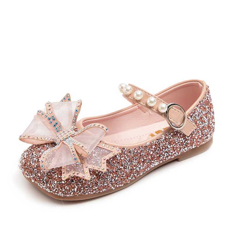 Girl Mary Jane attends party wedding display childrens spring light color childrens fashion Rhine stone bow beautiful princess apartment new M250103