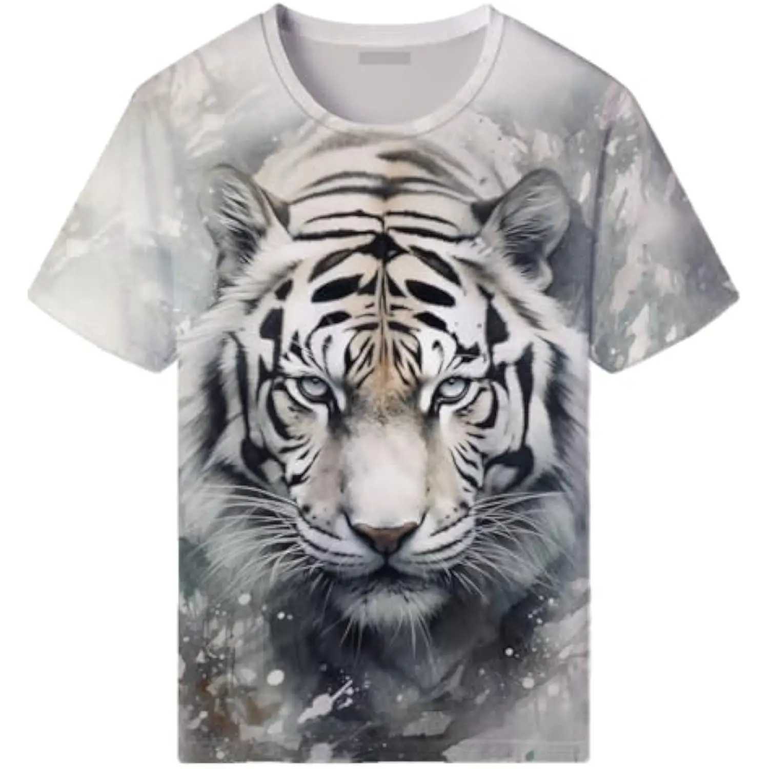 Mens Novelity Tiger Graphic T-Shirts White Tiger 3D Print Summer Short Sleeve Tee ShirtXJ240102