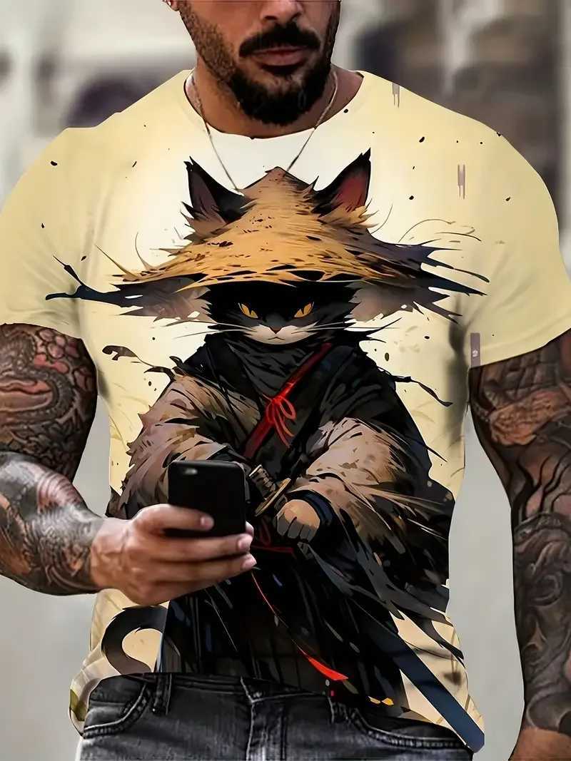 Samurai Mens T-shirt Soldier Print O Neck Short Sleeve Casual Anime Pullover Streetwear Outdoor Male Tee Top Oversized ClothingXJ240102