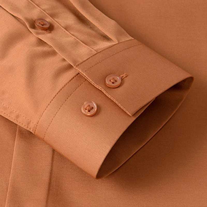 2023 New High Quality Luxury Elegant Mens Shirt Social Long Sleeve Solid Slimming Casual Business Silk Shirt W250102 - view 6