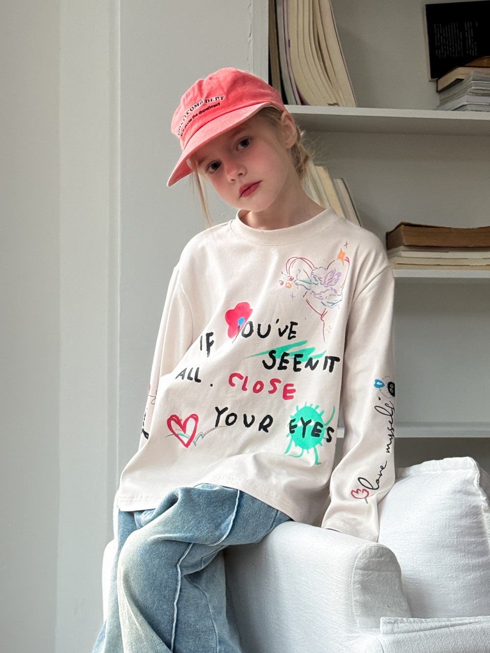 T-shirts 2025 spring girls love heart letter printed T-shirt INS girls cotton long sleeve tee children casual loose tops S2863Y25011914AD
