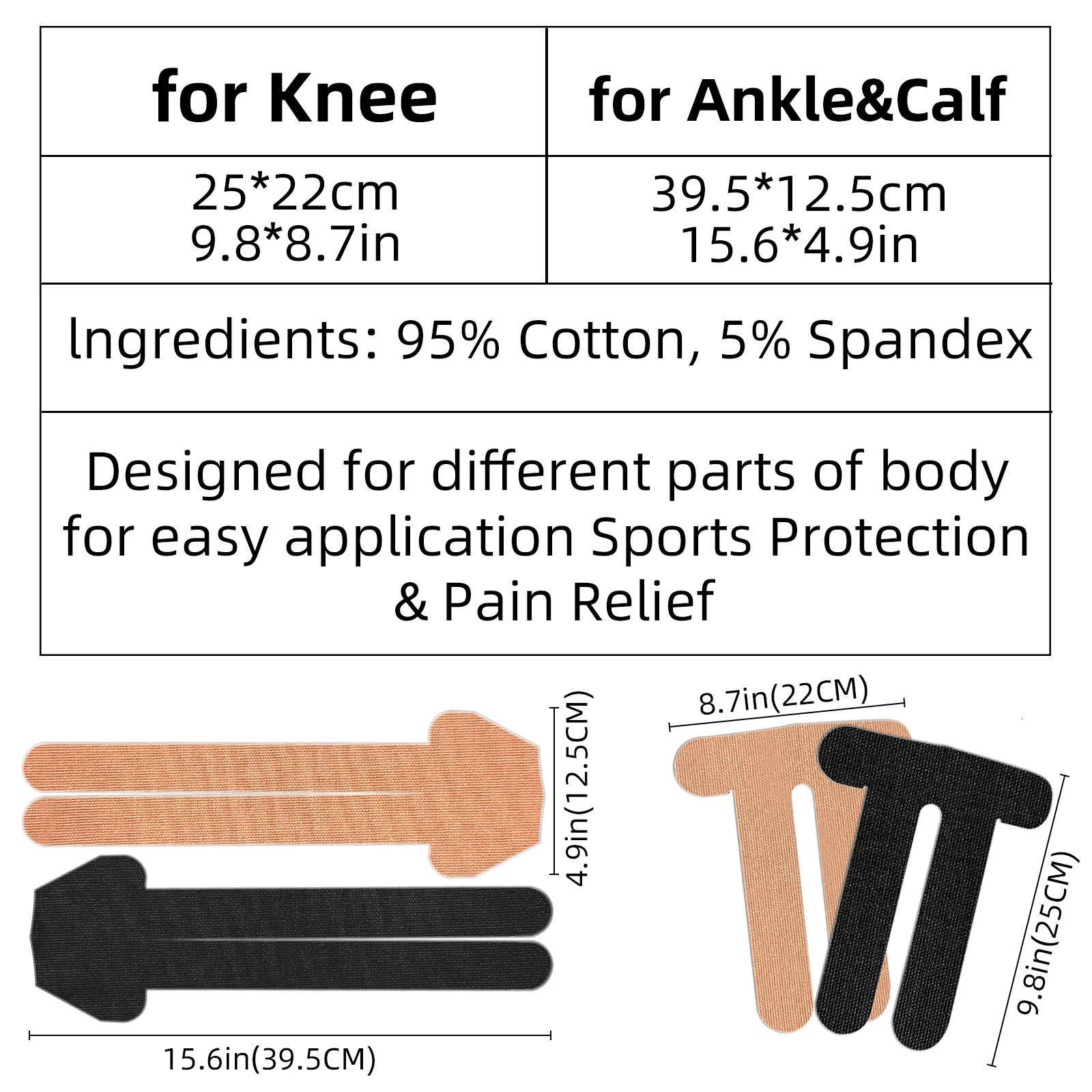 Kindmax Pre-Cut Kinesiology Tape 6 Pcs for Knee Ankle Sports Protection K-tape Patches Preventing Injury and Pain Relief 241226
