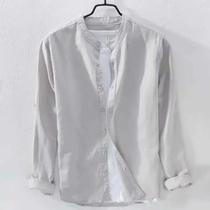 Spring and summer thin Japanese style stand up collar hemp rope shirt mens loose fit casual long sleeved cotton hemp rope jacket W250103
