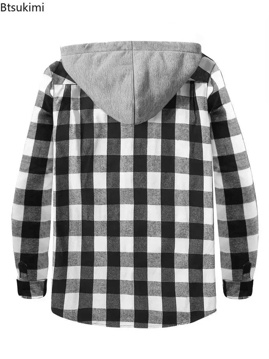 Spring and autumn mens plain weave shirt loose casual long sleeved shirt jacket fashionable hooded cardigan jacket mens simple sports top W250103