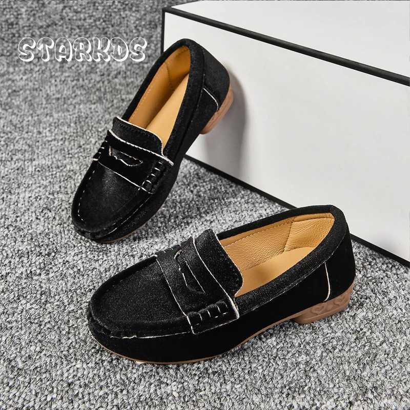 Suitable for Children and Girls Soft Loafers Childrens Red and Black VeLVet Sliding Flat Shoes Boys Dress Boat Zapatos M250103