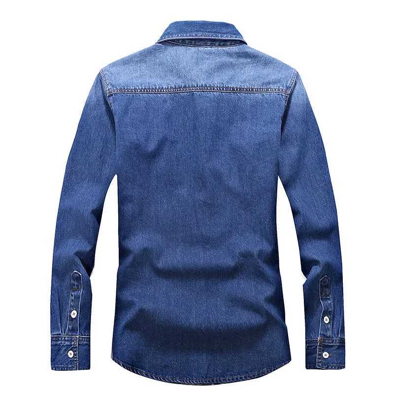 Spring mens denim shirt high-quality solid color washed denim jacket business casual long sleeved mens shirt 4XL mens clothing W250103