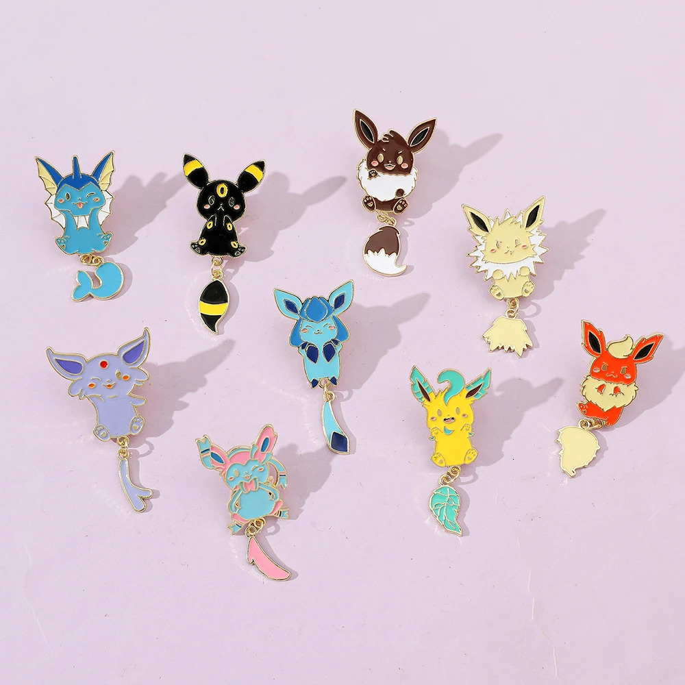 9 Pcs Cartoon Elf Chain Brooch Creative Cute Eevee Enamel Pin Metal Badge Jewelry Clothes Backpack Accessories Gift for Friends 250103