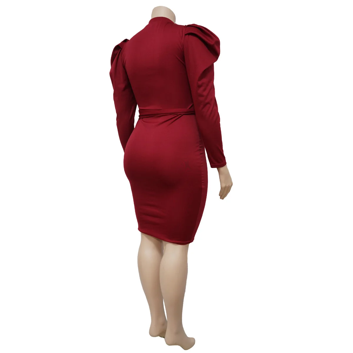 Plus Size Casual Solid Color Commuter Medium Long Dress Women Long Sleeve Fashion O-Neck Slim Dress Wholesale Dropshipping