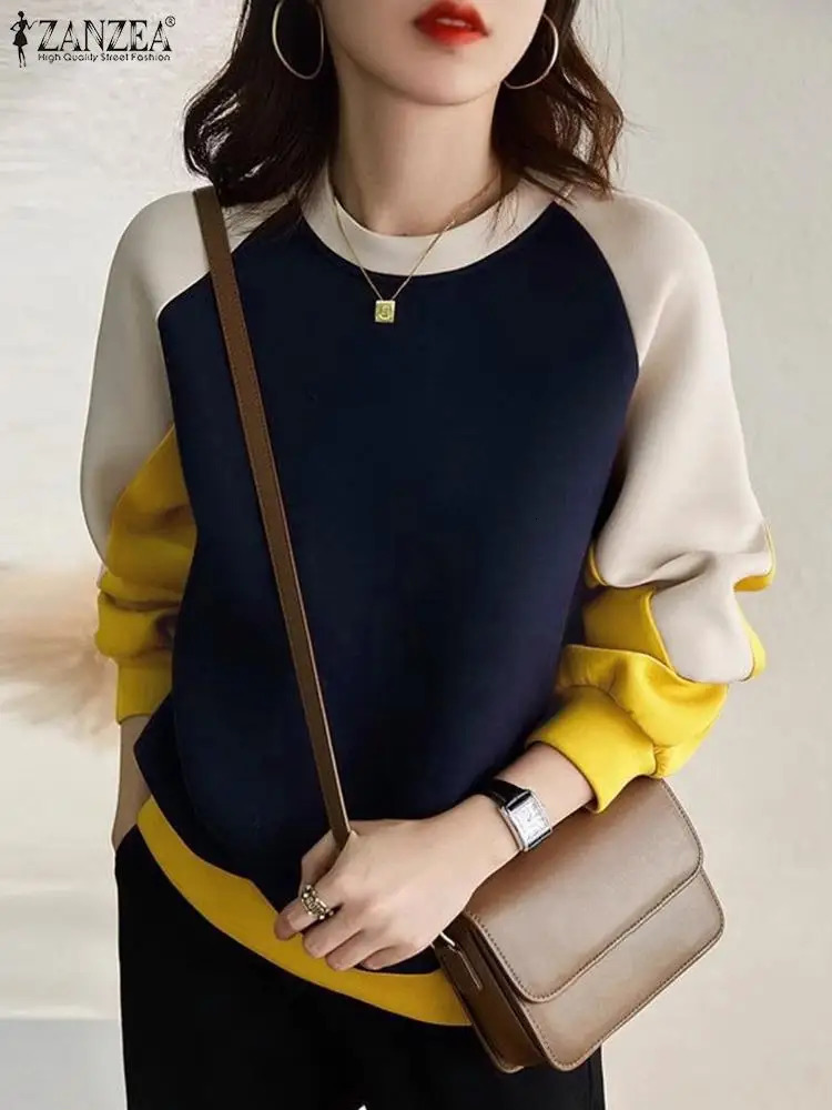 ZANZEA Stylish Autumn Sweatshirts Woman Long Sleeve Patchwork Pullovers Elegant Work Blouse Fashion Hoodies Streetwear 250103