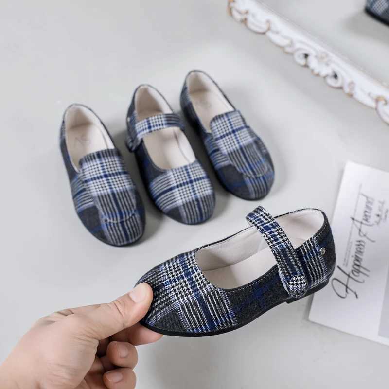 Spring Kids Princess Shoes Baby Girls Plaid Brand Flats Childrens Skating Shoes Fashion Loafers Boys Moccasin Mary Jane M250103