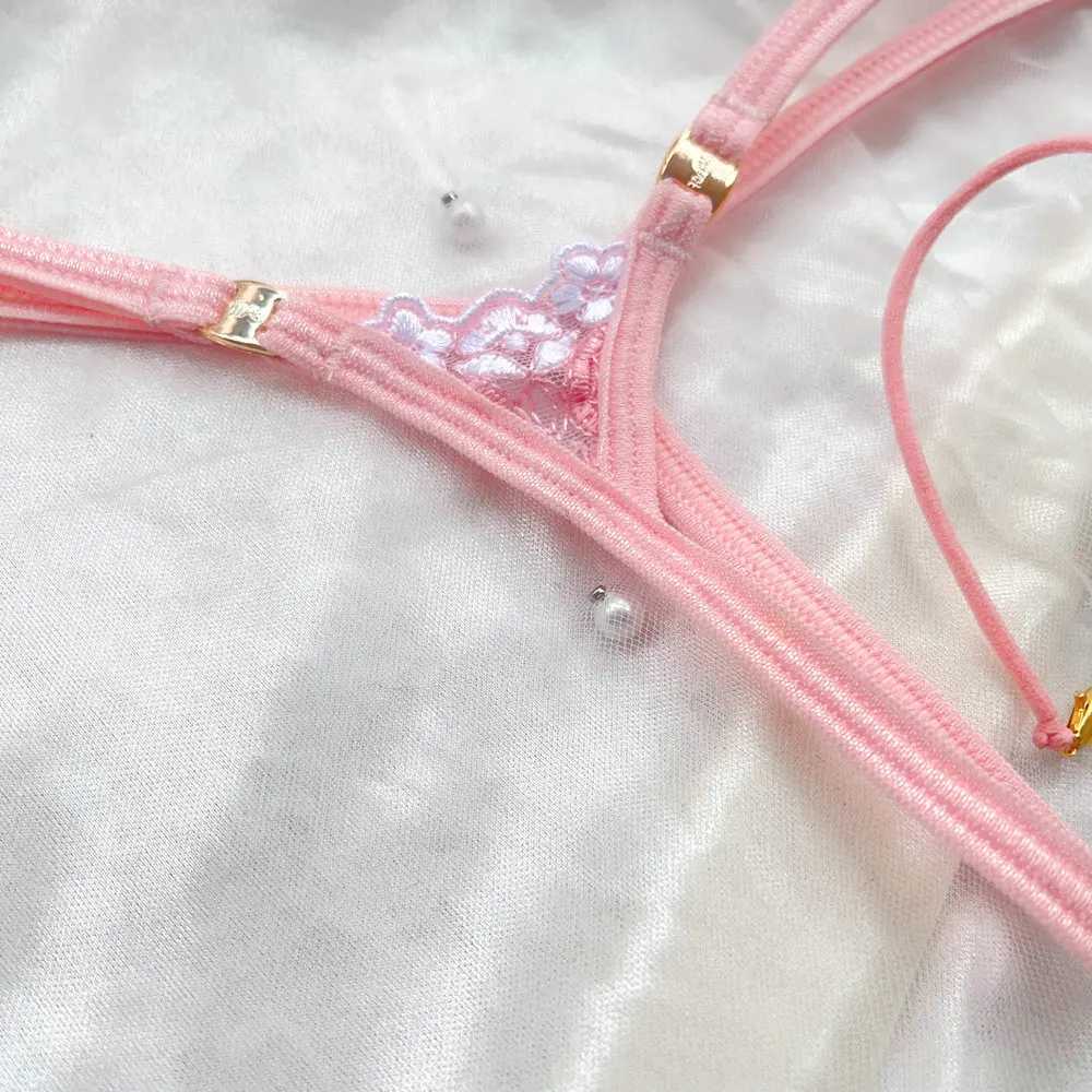 Extra Mini Female T-back Panties Low Rise G-string Sexy Briefs Micro Pearls Inside Body Thong String Underpant Sexy Pink knickerXJ250103