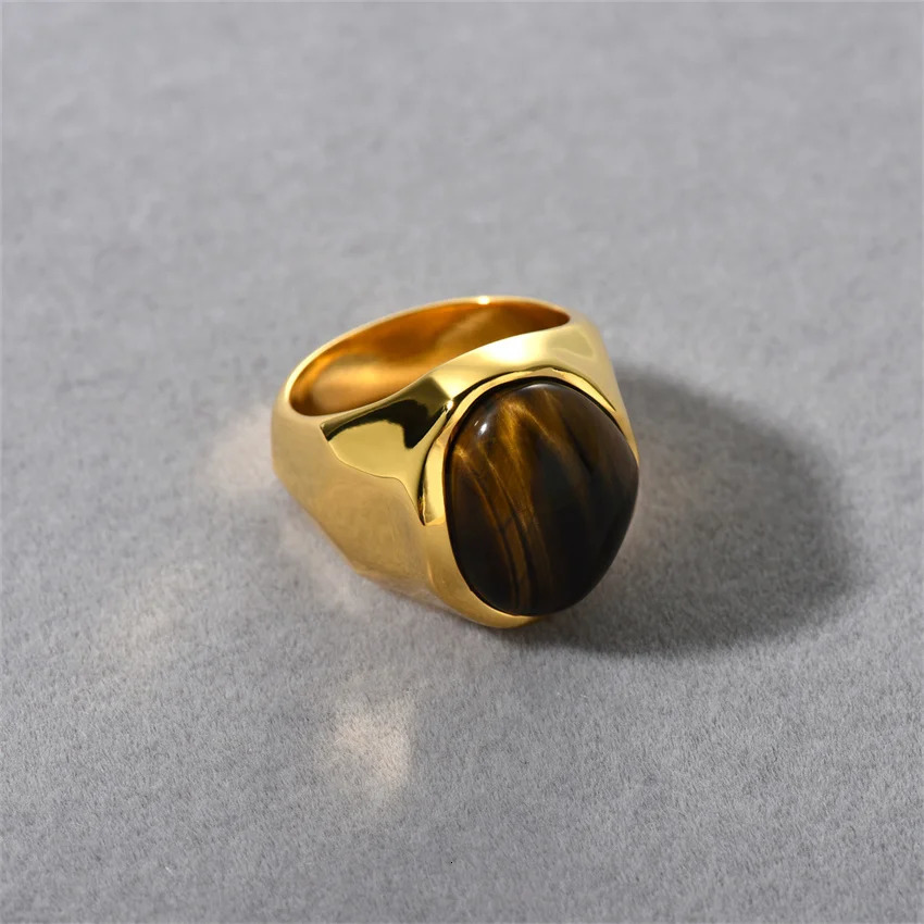 Fashionable retro inlaid natural tiger eye stone ring for women French niche lamp high-end charm trendy jewelry 250102
