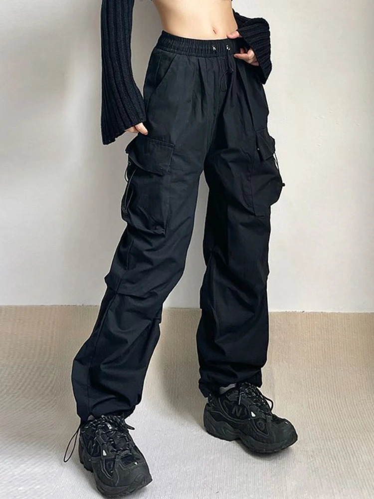 Home>Products>Harajuku Ultra fine Cargo Umbrella Pants>Womens Street Clothing Retro Y2k Hip Hop Wide Leg Jogger Bag Sports Pants 250102