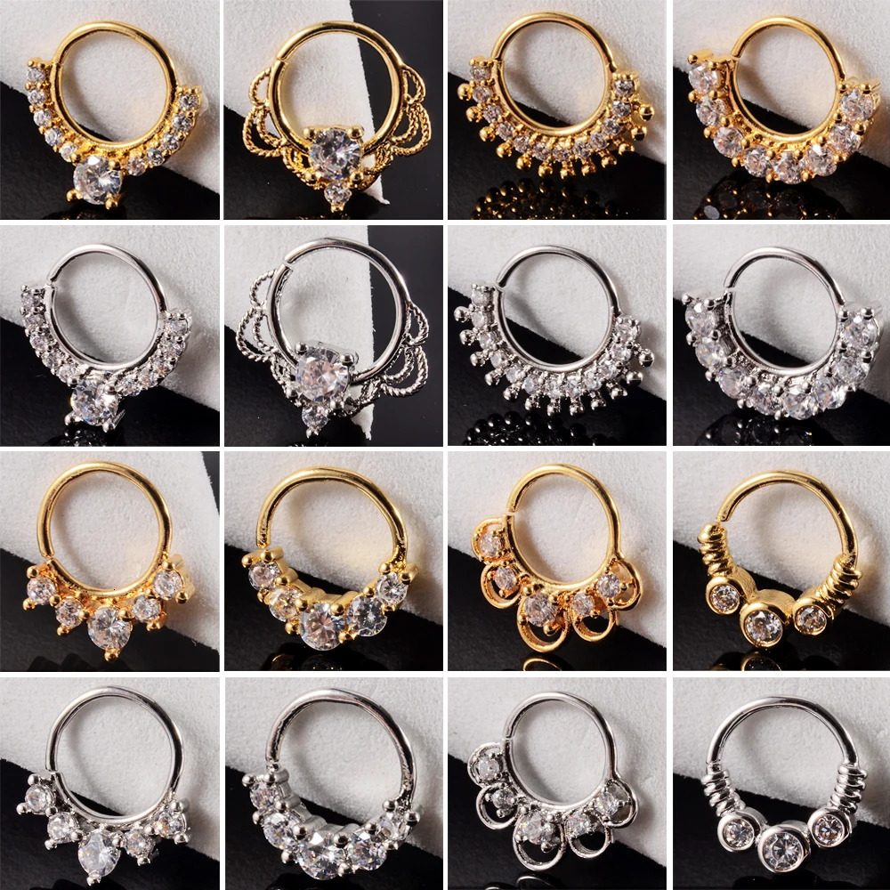 16PCS Cz Nose Hoop Nostril Bendable Ring Zircon Cartilage Tragus Daith Earrings Septum Clicker Helix Conch Rook Piercing Jewelry 250103